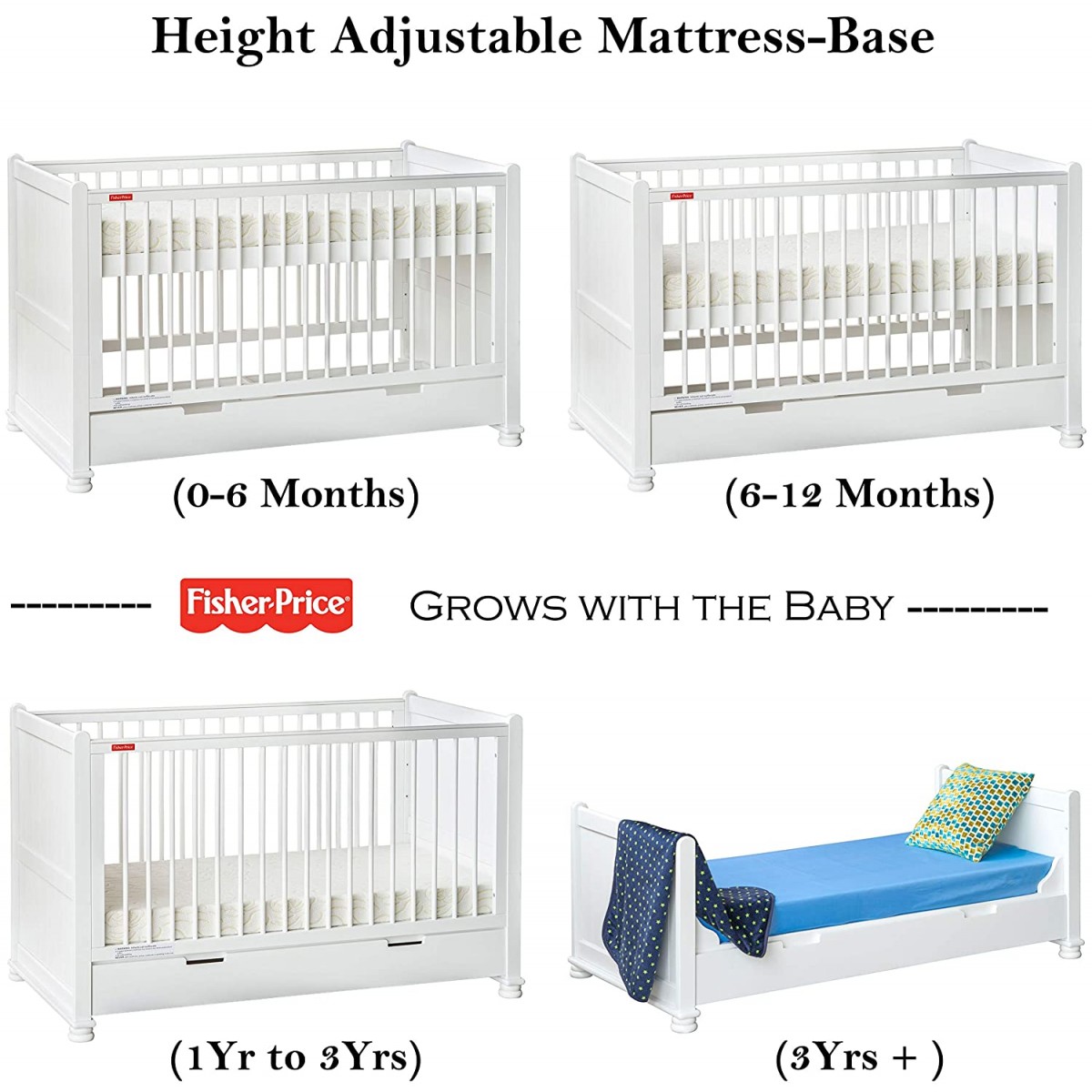 Georgia Baby Crib Cum Toddler Bed with Mattress White