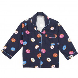 Donut Print Cotton Flannel Long Sleeve Kid's Night Suit