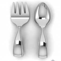 Sterling Silver Baby Spoon and  Fork Set - Beaded Loop