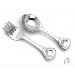 Sterling Silver Baby Spoon and Fork Set - 3D Heart