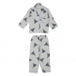 X-Mas Tree Print Cotton Flannel Long Sleeve Kid's Night Suit