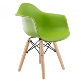 Kids Arm Chair Green With Wood Base