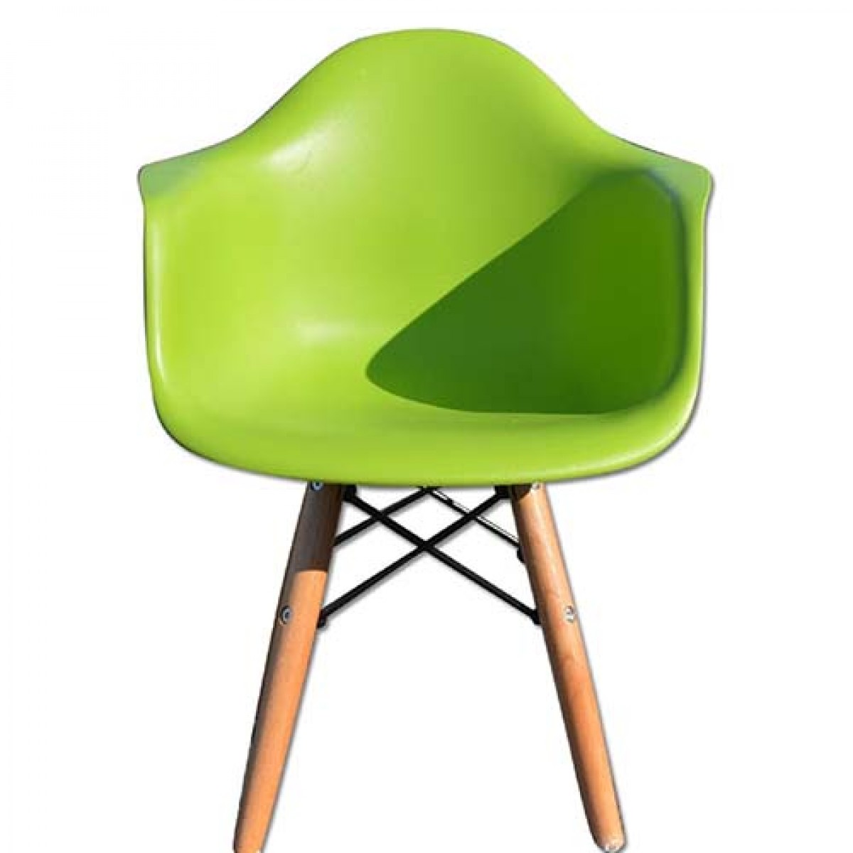 Kids Arm Chair Green With Wood Base