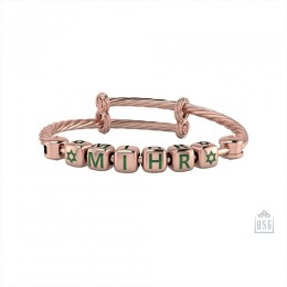 Personalised Silver Bangle Bracelet for Baby & Child - 18 Kt Pink Gold Plated with Dice Cubes