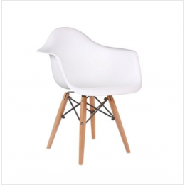 Kids Arm Chair – White With Wood Base