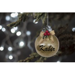 Glitter Bauble With Bow - Gold