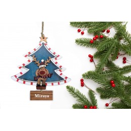 Wooden Christmas Tree  With Reindeer Ornament - Green