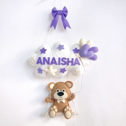 Teddy Bear on a Swing - Personalised Wall Hanging