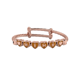 Personalised Silver Twisted Bangle Bracelet - 18 Kt Pink Gold Plated with Heart Cubes - Orange