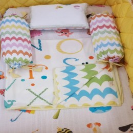 Cot Bedding Set with Organic Baby Dohar Blanket and Cotton Pillow - ABCD