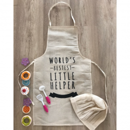 Worlds Bestest Little Helper - Chef Apron and Hat