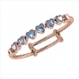 Personalised Silver Bangle Bracelet -18 Kt Pink Gold Plated with Heart Cubes - Twisted