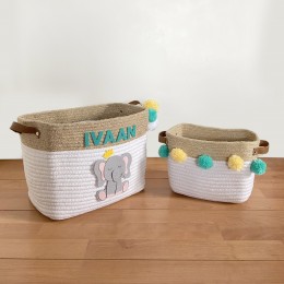 Jute & Cotton Rope Storage Basket - Elephant
