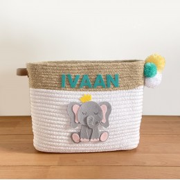 Jute & Cotton Rope Storage Basket - Elephant
